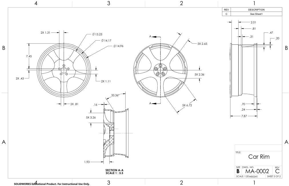 Car Rims Tech Drawing MarcAnthony's Engineering Portfolio